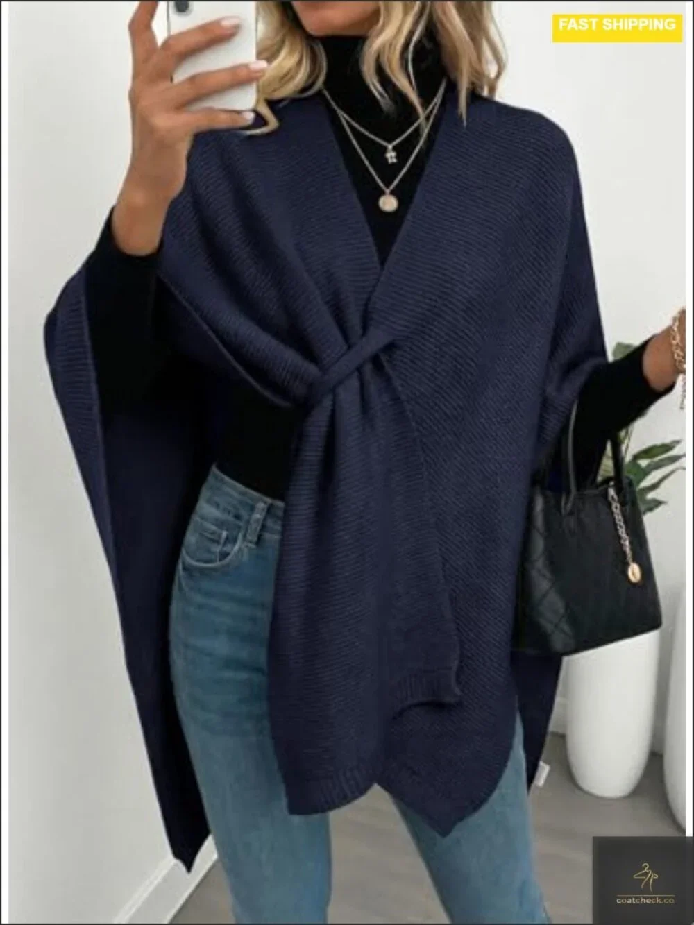Soft Knit Open Front Poncho Cape Wrap Shawl for Women